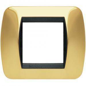Livinglight placca 2 moduli color oro vero cornice nera l4802or