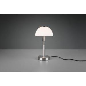 Don ii lampada da tavolo cupola vetro bianco e metallo acciaio satinato con interruttore h. 33cm