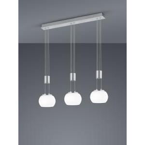 Madison sospentouchdimmerone led barra metallo acciaio e 3 vetri sfera bianchi con regolazione altezza con contrappeso e dimmerazione intentouchdimmerta' con normale interruttore a parete l. 82cm