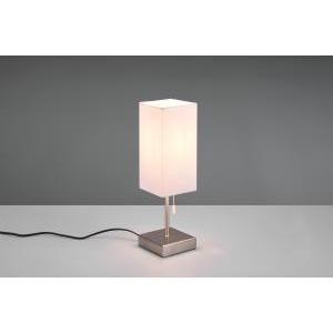 Ole lampada da tavolo acciaio con paralume bianco con interruttore a corda con doppia porta usb ( usb + usb-c ) per ricarica h. 30cm