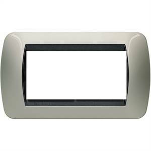 Livinglight placca 4 moduli colore titanio chiaro cornice nera l4804tc