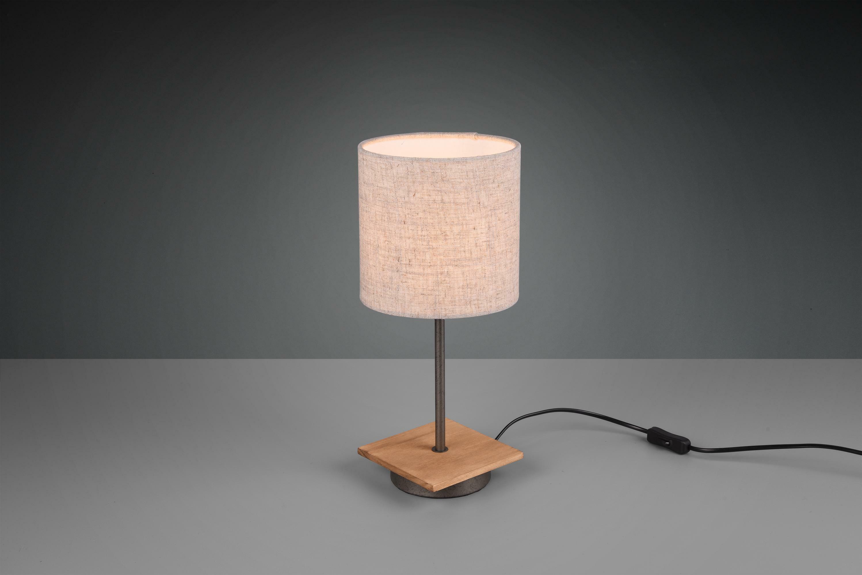 trio lighting elmau lampada da tavolo base legno con paralume sabbia h. 40cm 502100130