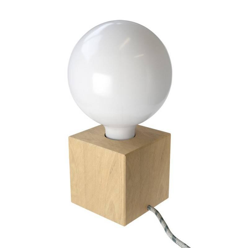 Lampada da tavolo Creative-cables posaluce forma cubo - in legno con cavo in tessuto attacco E27 ABWLEUTRD54 01