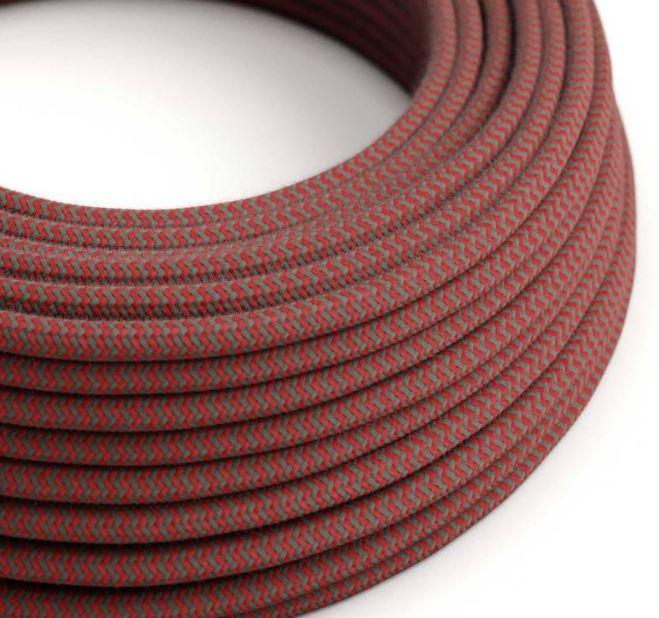 Cavo tessile al metro Creative-Cables in cotone rosso fuoco e grigio RZ28 2x0,75mm -XZ2RZ28 01