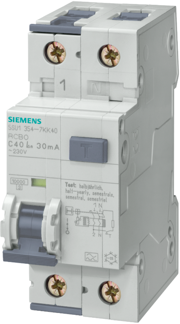 siemens siemens interruttore magnetotermico differenziale 4,5ka  1p+n c16 tipo ac 30ma 5su1353-1kk16