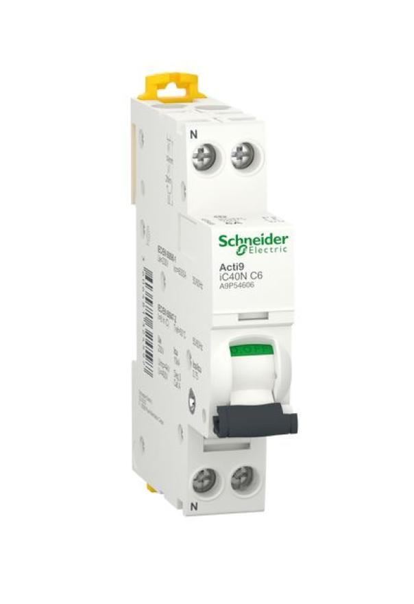 Interruttore magnetotermico Schneider Electric Acti9 iC40N 1P+N 6A 6000A curva C - A9P54606 01
