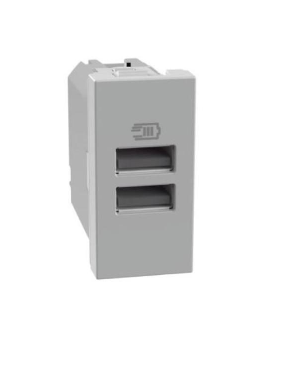 Caricatore Usb Bticino MatixGo due porte tipo A 1 modulo grigio - JG4191AA 01