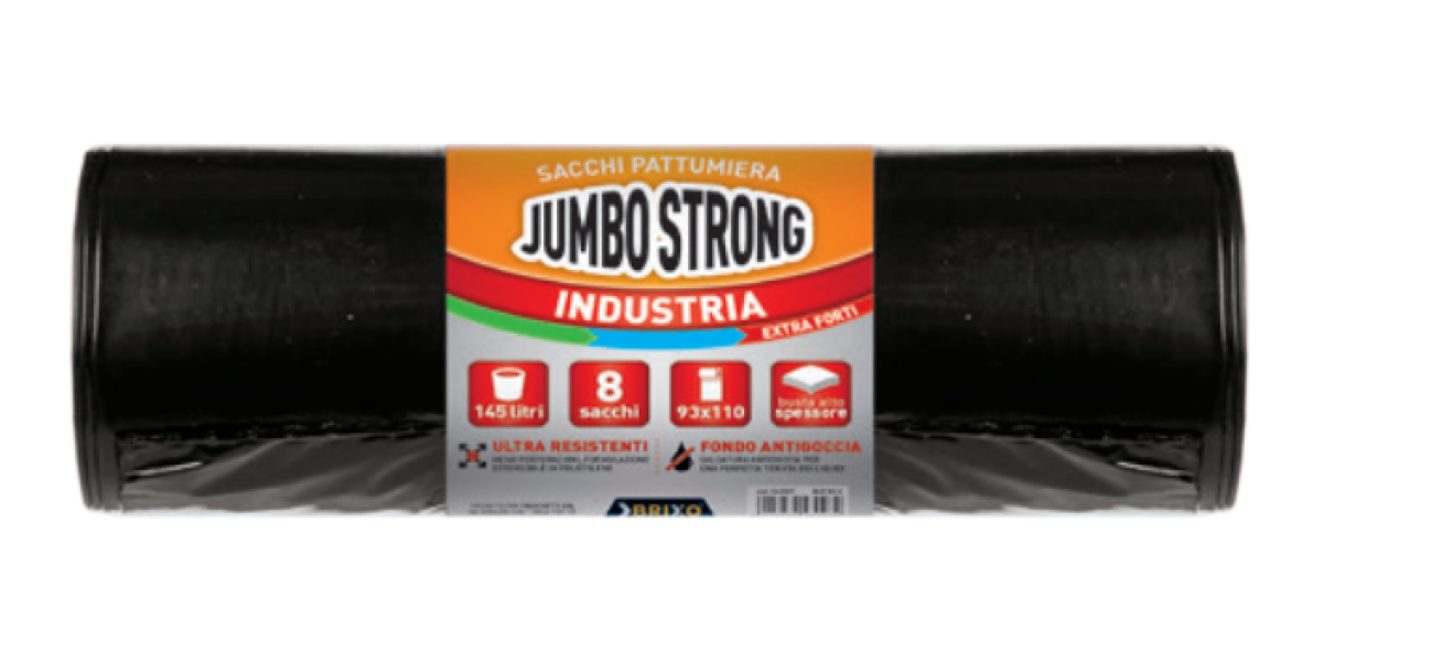 Sacchi pattumiera Brixo Jumbo Strong 93x110cm 145lt nero 8pz - 043007 01