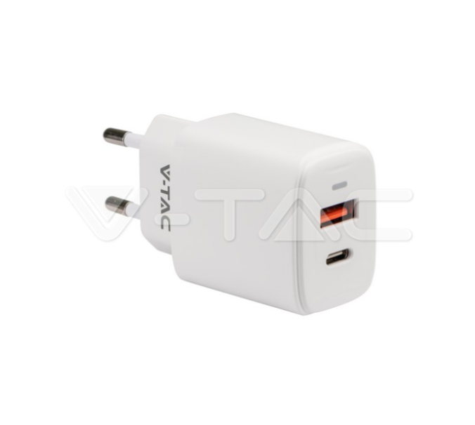 Caricabatterie V-tac USB-A + USB-C 30W bianco VT-3530 - 6680 01