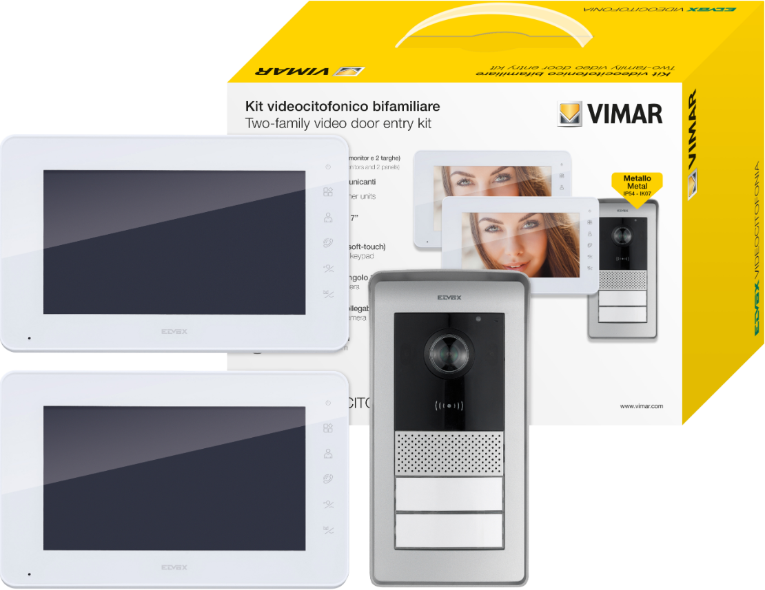Kit videocitofonico Vimar Elvox posto esterno+monitor+alimentatore+distributore bus - K42911 01