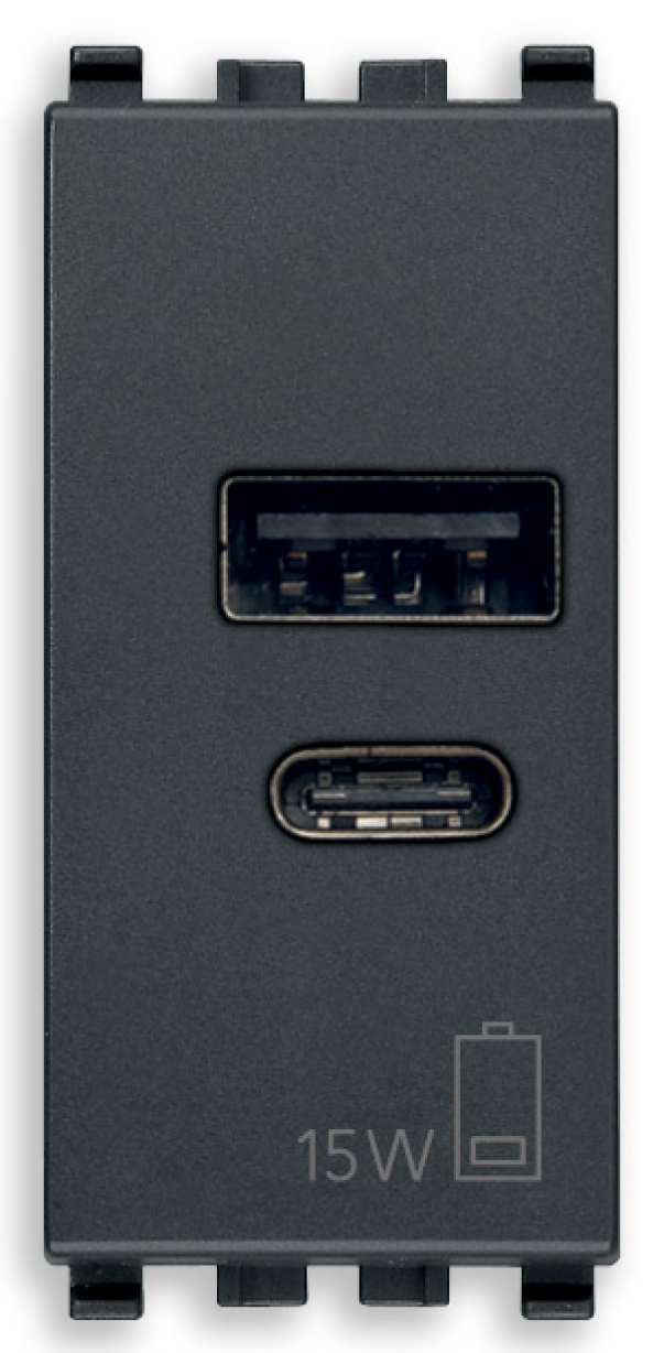 Presa USB-A+C Vimar Eikon 1 modulo 15W grigio - 20292.AC.15 01