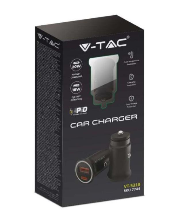 Caricatore per auto V-tac QC+PD 12/24V nero VT-5318 - 7744 02