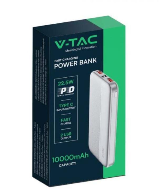 Power bank V-tac 10000mAh caricatore rapido bianco VT-10000 - 7832 02