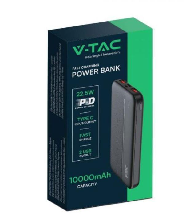 Power bank V-tac 10000mA caricatore rapido nero VT-10000 - 7831 02