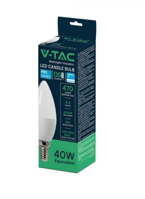 Lampadina led candela V-tac E14 4,5W 4000K chip Samsung VT-226-N - 21172 02