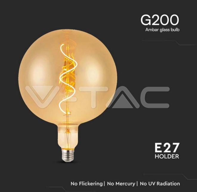 Lampadina led G200 V-tac 4W E27 2700K vetro ambrato VT-2270  -  23169 02