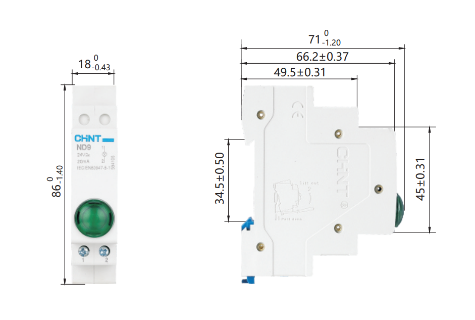 Indicatore luminoso modulare led Chint ND9 1M 0.3W 230Vac verde - 594108 02