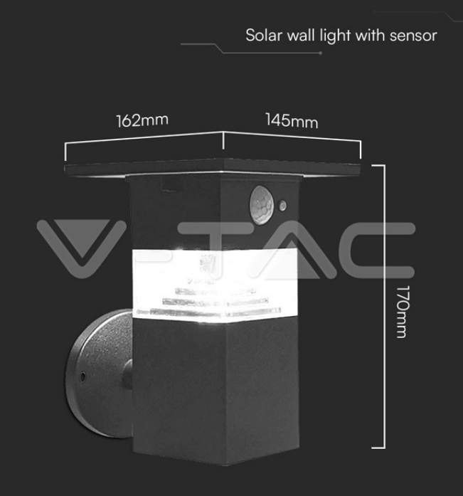 Lampada da parete solare led V-tac 3W 3000K nero VT-1169 - 23400 02