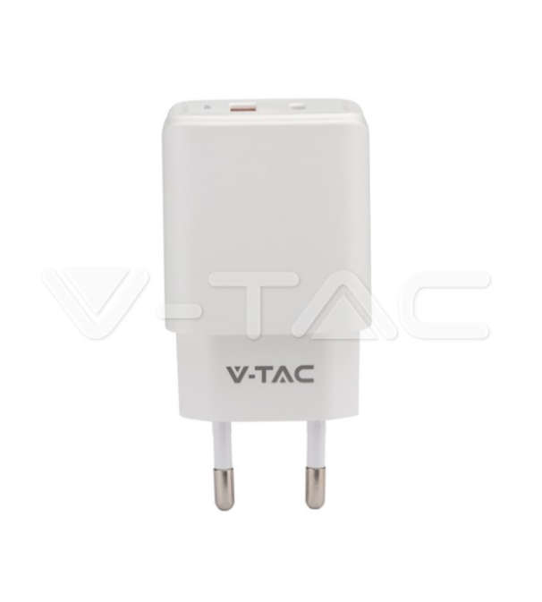 Caricabatterie V-tac USB-A + USB-C 30W bianco VT-3530 - 6680 02
