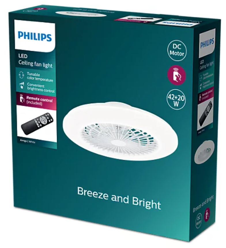 Ventilatore con lampada da soffitto led Philips 60+25W 3000/4400/6500K bianco - 26062700 02