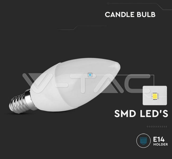 Lampadina led a candela V-tac chip Samsung 6,5W E14 4000K VT-268  - 21112 03