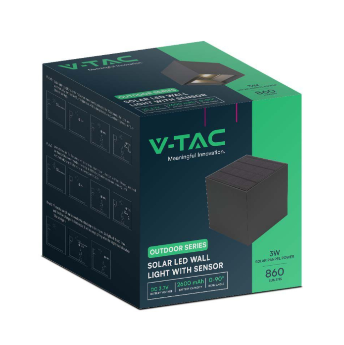 Lampada da parete led V-tac 9W 3000K nero - 11884 03