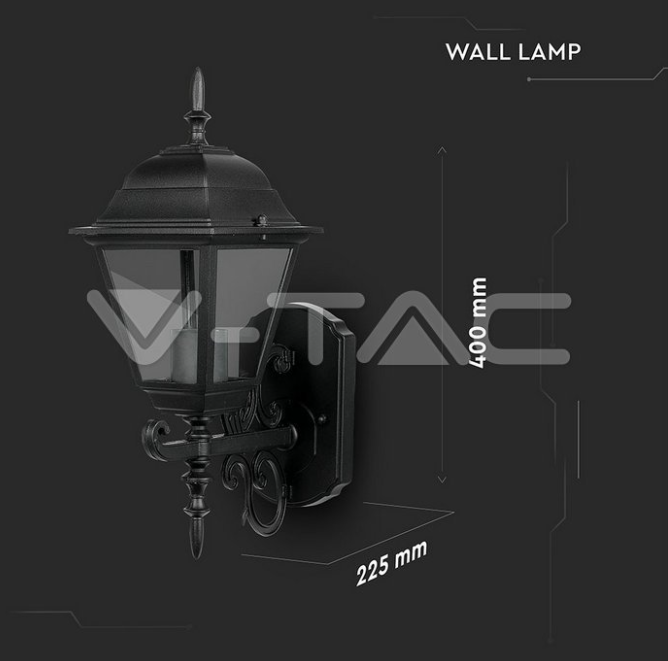 Lampada da parete V-tac 1xE27 max 60W nero VT-760 - 7519 04
