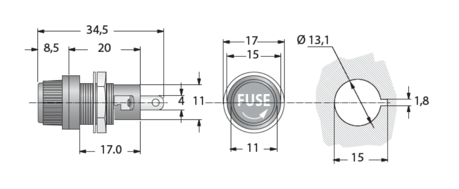 Portafusibile da pannello Italweber per fusibili 5x20mm 10A 250V - 0900127 02