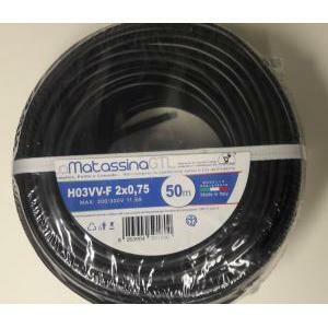 50mt di cavo multipolare h03vv-f sezione 2x0,75 nero h03vv-f/2x075ne/b50