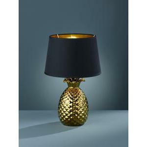 Pineapple lampada da tavolo ceramica grande ananas oro con paralume nero e oro h.45cm r50431079