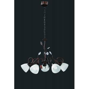 Traditio lampadario 5 luci met.ruggine ant. vetri bianchi con gemme trasparenti d.70 110700528