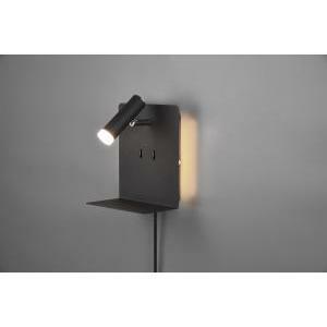 Element applique led metallo nero retro illuminata con spot con mensola e porta usb ricarica smartphone h.20cm 222570232