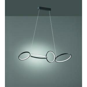 Rondo sospensione led 4 cerchi metallo nero opaco con variazione intensita' con interruttore a parete l. 108cm 322610432