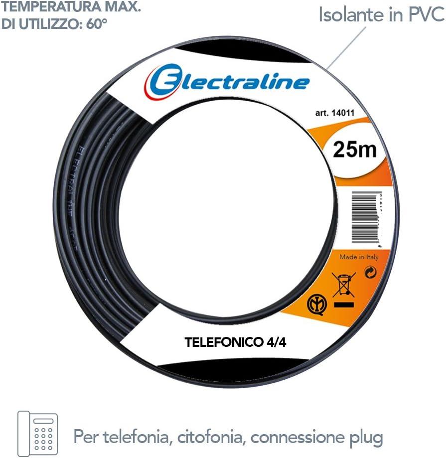 Cavo telefonico Electraline nero 4/4 - 14011 01