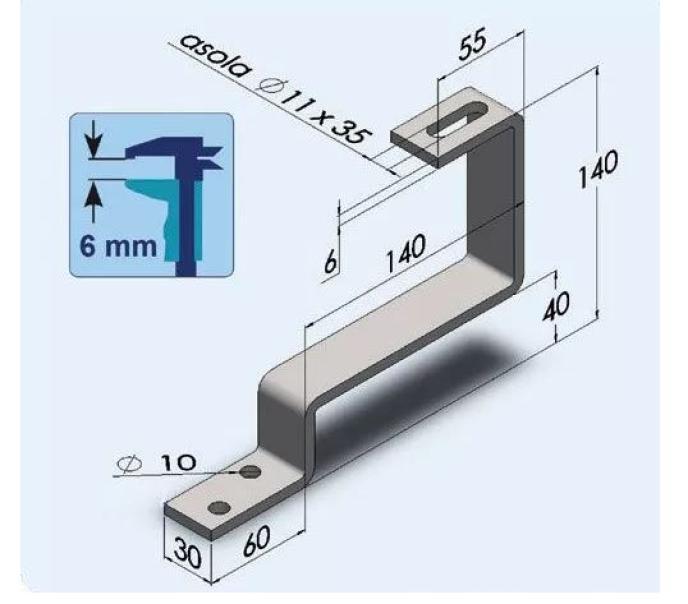 Staffa semplice Orbis SS-P per tegole portoghesi spessore 6mm - OB620260 02