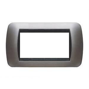 Livinglight placca 4 moduli colore acciaio spazzolato cornice nera l4804acs