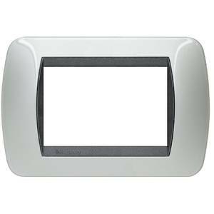 Livinglight placca 3 moduli color alluminio cornice nera l4803al