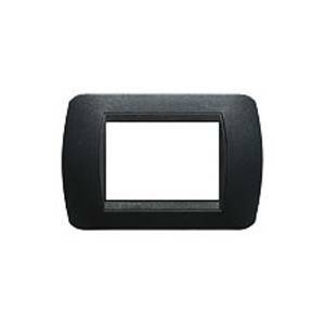 Livinglight placca 3 moduli plastica color acciaio scuro cornice nera  l4803pa