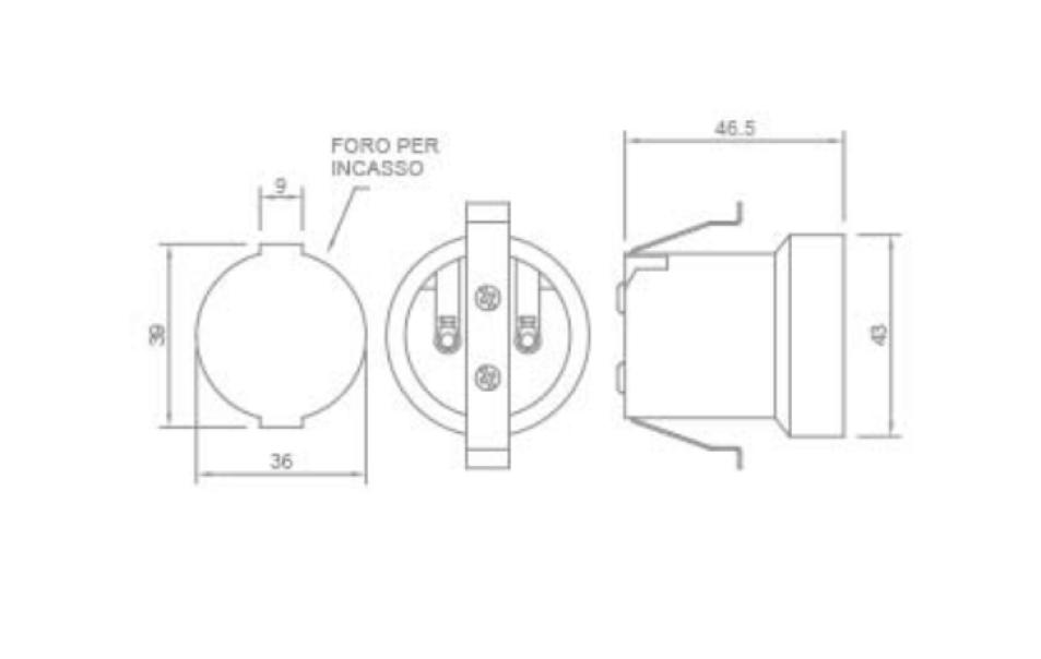 Portalampada in porcellana FAI attacco E27 46.5x39 mm- 0072/77 02