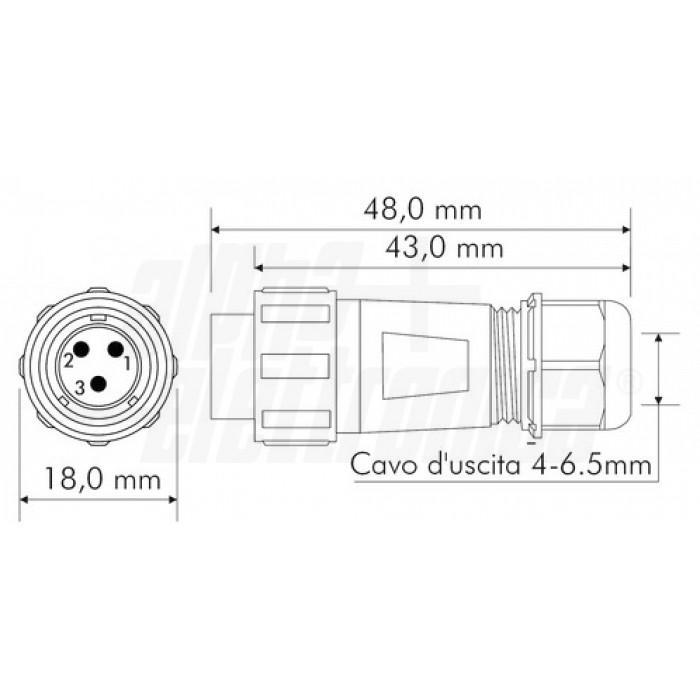 Spina volante Alpha Elettronica 3P max 13A 0-2mm2 - 44-40 02