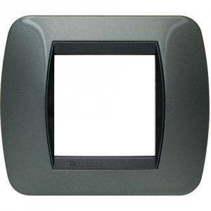 Livinglight placca 2 moduli acciaio scuro cornice nera l4802ac