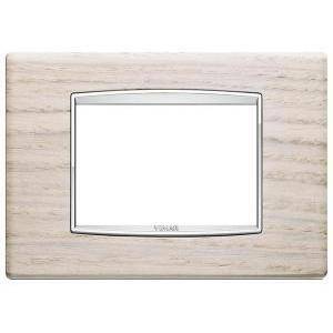 Placca classic 3 posti in legno color  rovere bianco e cornice cromata  20653.c32