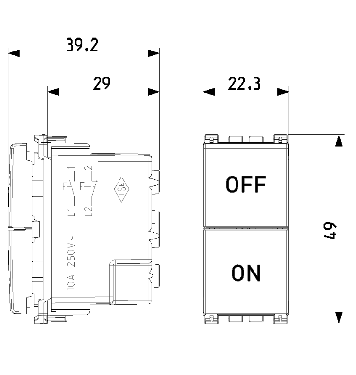 Pulsanti indipendenti ON/OFF Vimar Arku00e8 1P NO + 1P NC 10A grigio - 19058 02