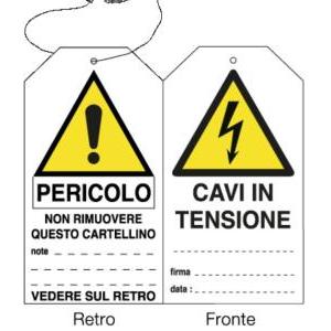 Cartellino appendibile  testo 'cavi in tensione' fronte retro - 98-15