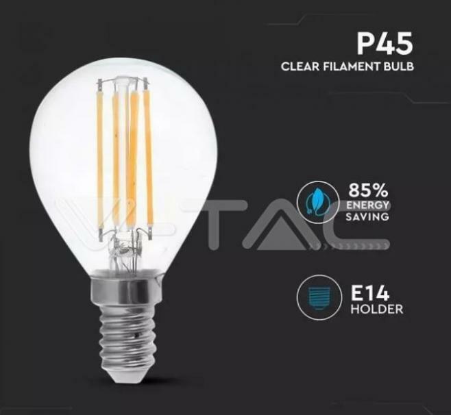 v-tac v-tac lampadina led a sfera e14 6w 2700k p45 filamento vt-2466 2845 - foto 2