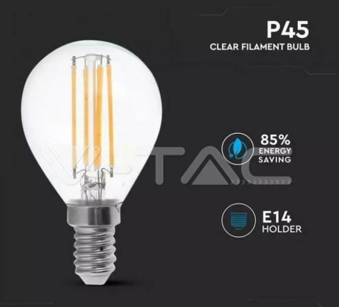 v-tac v-tac lampadina led a sfera e14 6w 4000k p45 filamento vt-2466 2846 - foto 2