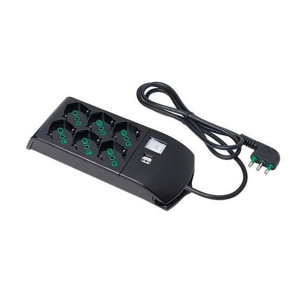 Multipresa 8 posti Fanton Fido 6 bipasso 2P+T 16A + 2 USB-A 3A cavo da 1.5m nero - 410351 01