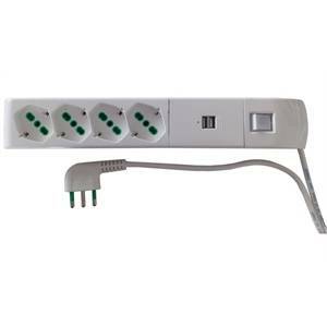 Multipresa a 4 prese 2p+t 16a con cavo interruttore e 2 uscite usb da 1,2a 410150