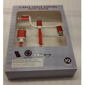 Cavo adattatore usb 3 in 1  morbido da 1m rosso - 40-2d-017