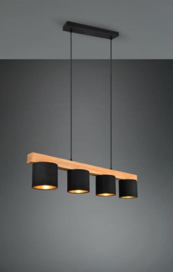 trio lighting sospensione trio lighting r30654002 - legno naturale 4 paralumi neri r30654002 - foto 1